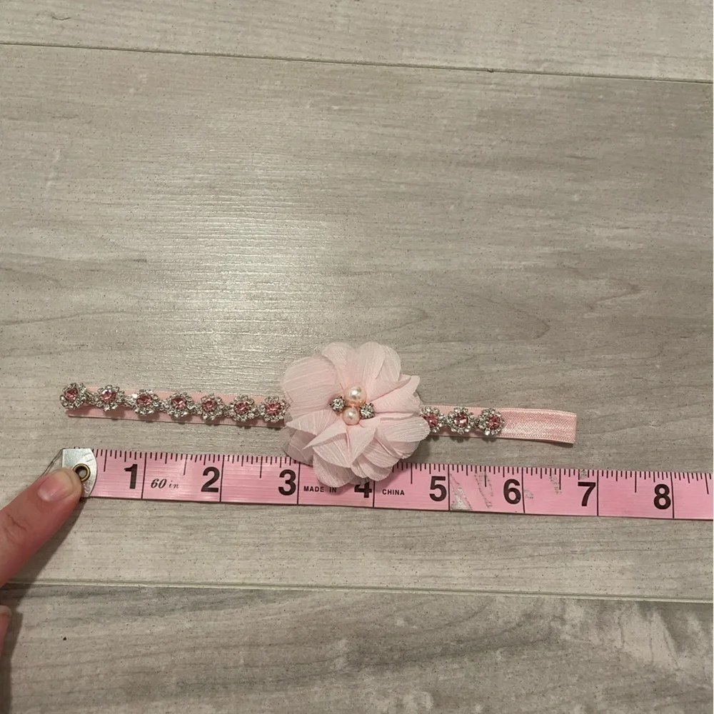 The Tiny Blessings Boutique Pink Rhinestone Newborn Headband With Pink Flower
